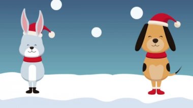 Noel kartı ve sevimli hayvanlar Hd animasyon