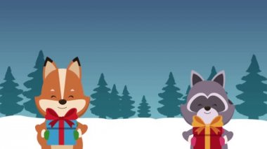 Noel kartı ve sevimli hayvanlar Hd animasyon