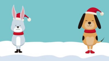 Noel kartı ve sevimli hayvanlar Hd animasyon