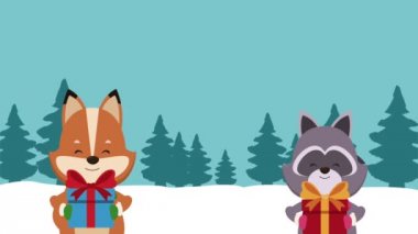 Noel kartı ve sevimli hayvanlar Hd animasyon