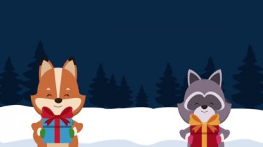 Noel kartı ve sevimli hayvanlar Hd animasyon