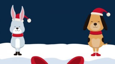 Noel kartı ve sevimli hayvanlar Hd animasyon