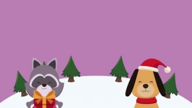 Neşeli Noel sevimli hayvanlar Hd animasyon