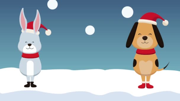 Weihnachtskarte und niedliche Tiere hd Animation — Stockvideo