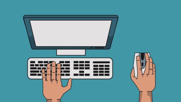 Mãos Usando Teclado Computador Mouse Animação Alta Definição Cenas Coloridas — Vídeo de Stock