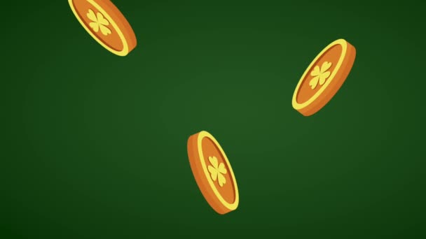 Clover coins falling HD animation — Stock Video