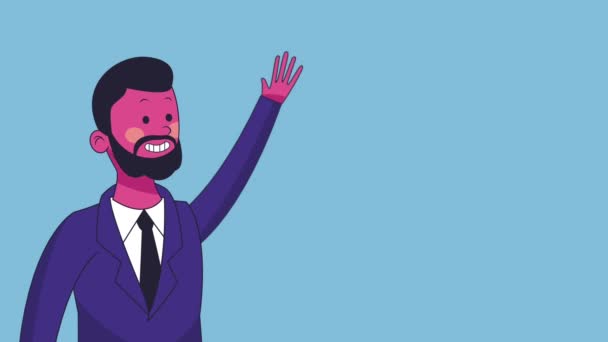 Hombre de negocios saludando dibujos animados HD — Vídeo de stock