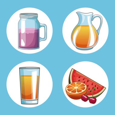 Doğal suyu kümesi yuvarlak simgeler