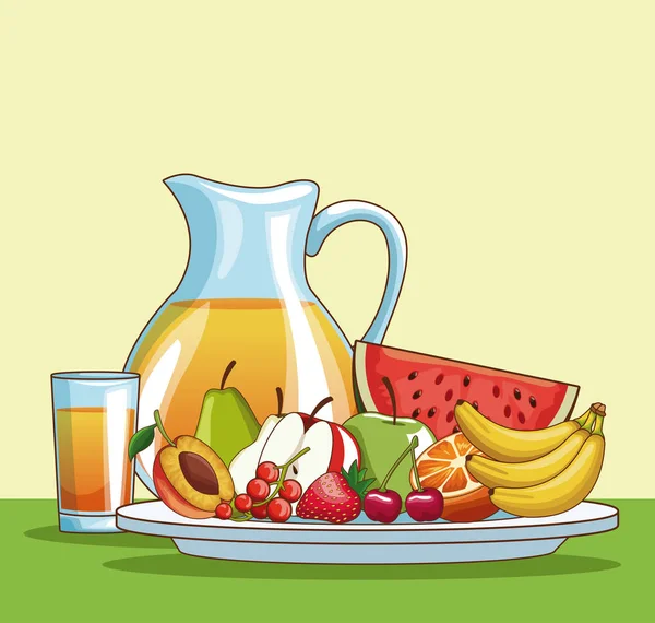 Fresh fruits and juice — Stock Vector