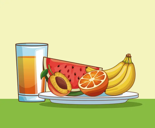 Frutas y jugos frescos — Vector de stock