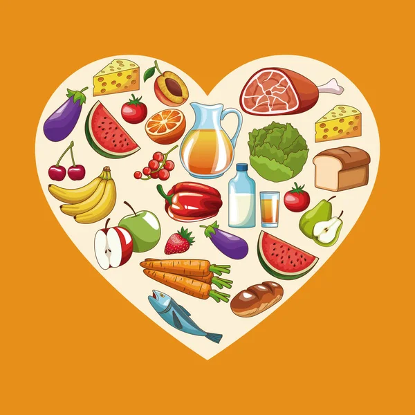 Comida y corazón heathy — Vector de stock