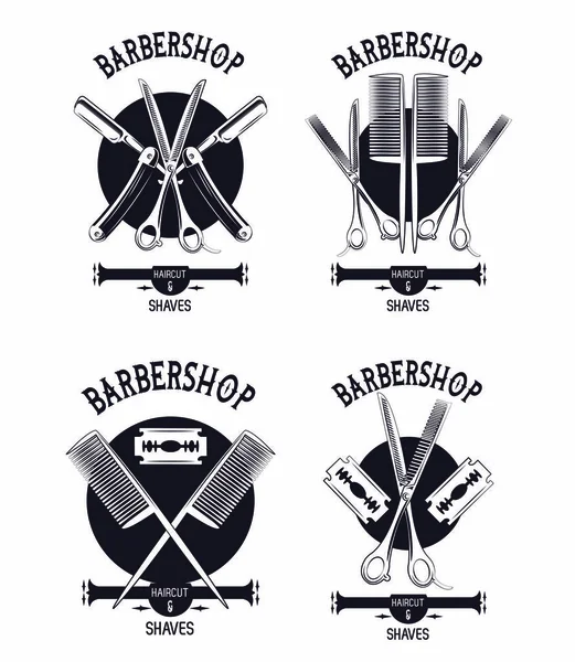 Conjunto de emblemas de barbería vintage — Vector de stock