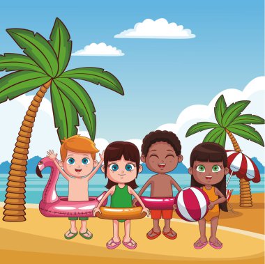 Çocuklar ve plaj sevimli çizgi film