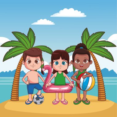 Çocuklar ve plaj sevimli çizgi film