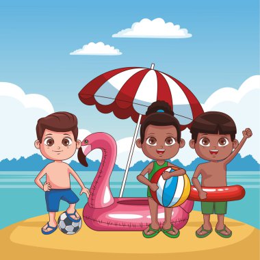 Çocuklar ve plaj sevimli çizgi film