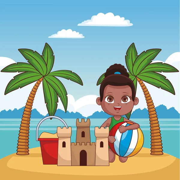 Kid and beach cute cartoons — Stock Vector