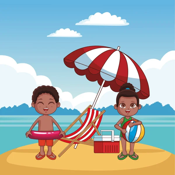 Kids and beach cute cartoons — Stock Vector