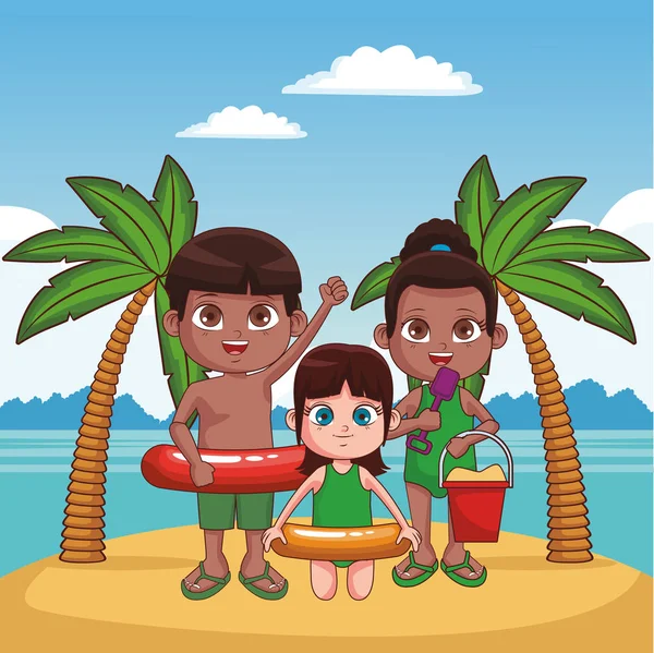 Bambini e spiaggia cartoni animati carino — Vettoriale Stock
