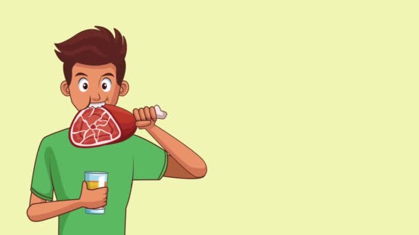 Man and food HD animation — Stock Video
