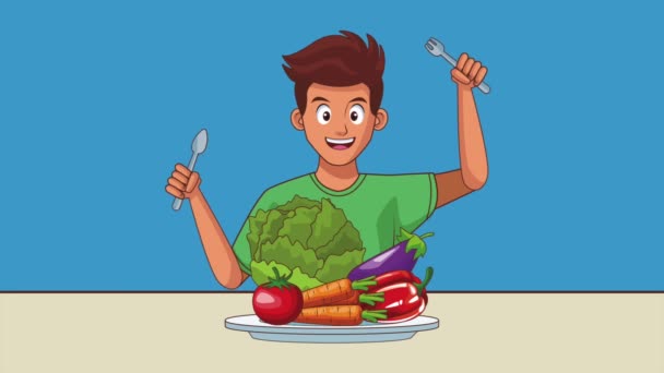 Mannen och mat Hd animation — Stockvideo