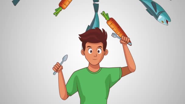 Muž a jídlo Hd animace — Stock video