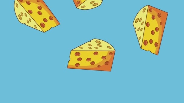 Cheeses falling background HD animation — Stock Video