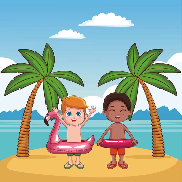 Kids and beach cute cartoons — Stock Vector