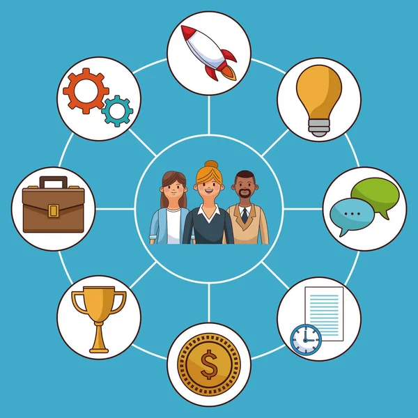 Trabajo Equipo Negocios Símbolos Redes Sociales Vector Ilustración Diseño Gráfico — Vector de stock