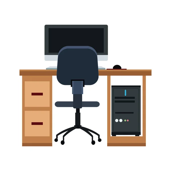 Bureau avec PC sur bureau — Image vectorielle