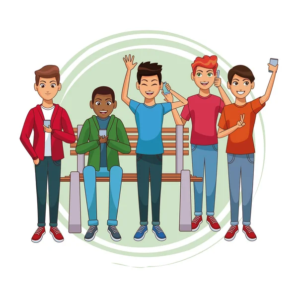 Adolescentes con smartphones dibujos animados — Vector de stock