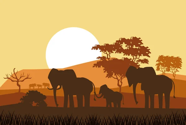 Siluetas de animales africanos — Vector de stock