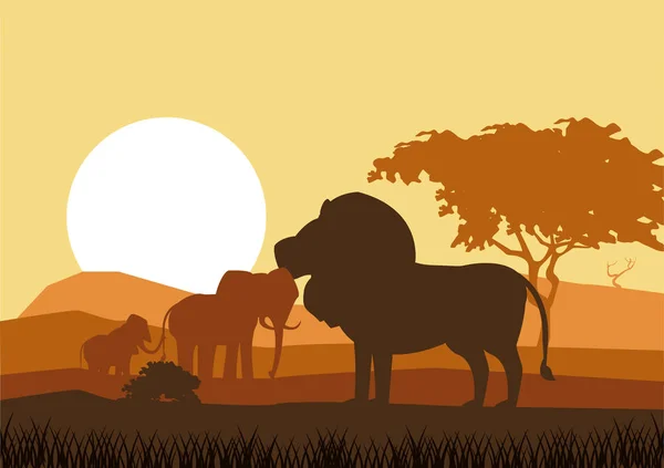 Siluetas de animales africanos — Vector de stock