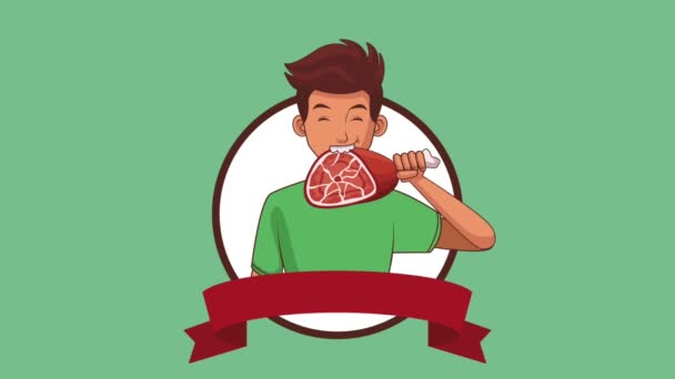 Hombre comiendo jamón HD animación — Vídeos de Stock