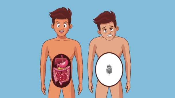 Hombre joven y sistema digestivo HD animación — Vídeos de Stock