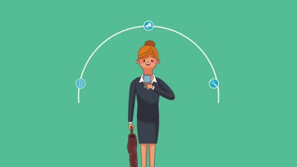 İş kadını ile smartphone Hd animasyon — Stok video