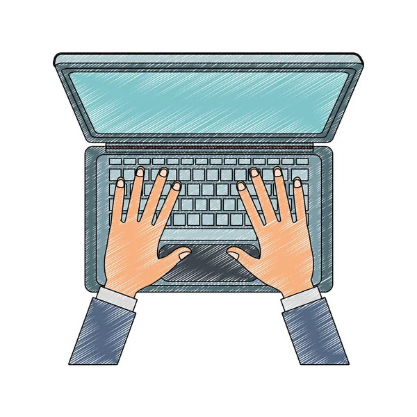 Mani utilizzando laptop scarabocchiare — Vettoriale Stock