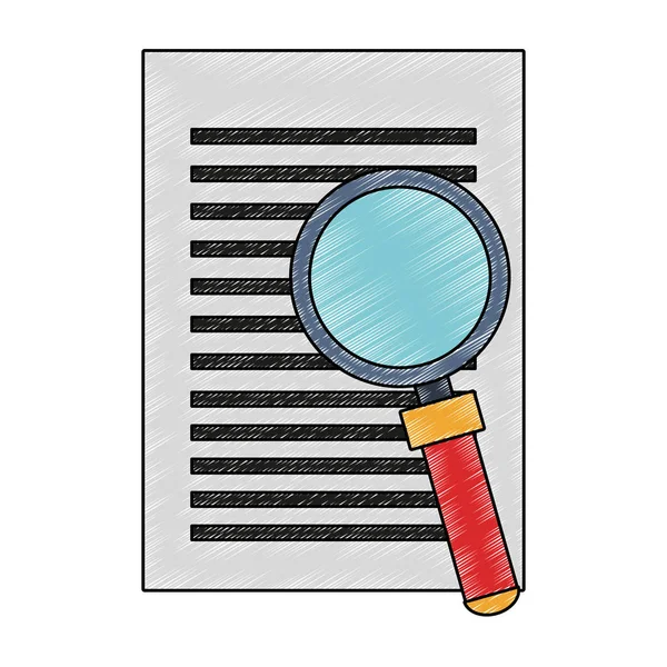 Sheet and magnifying glass scribble — Stock Vector