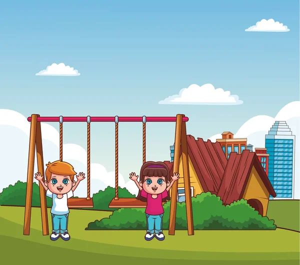 Enfants jouant aux dessins animés du parc — Image vectorielle