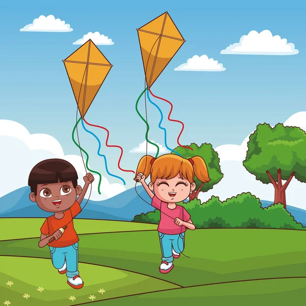 Barn som leker på park karikatyrerna — Stock vektor