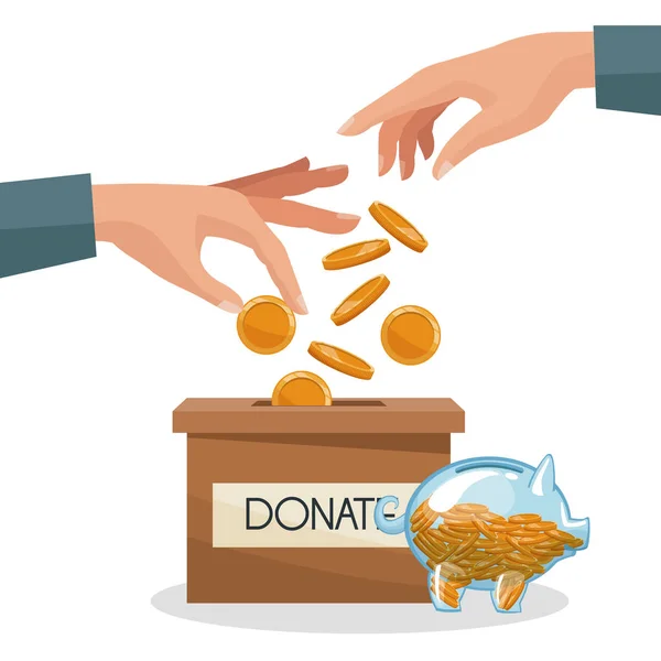 Hand Som Deponerar Donation Inuti Kartong Boxcartoons Vektor Illustration Grafisk — Stock vektor