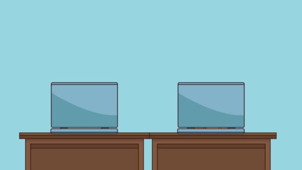노트북 Hd 애니메이션으로 사람들 worrking — 비디오