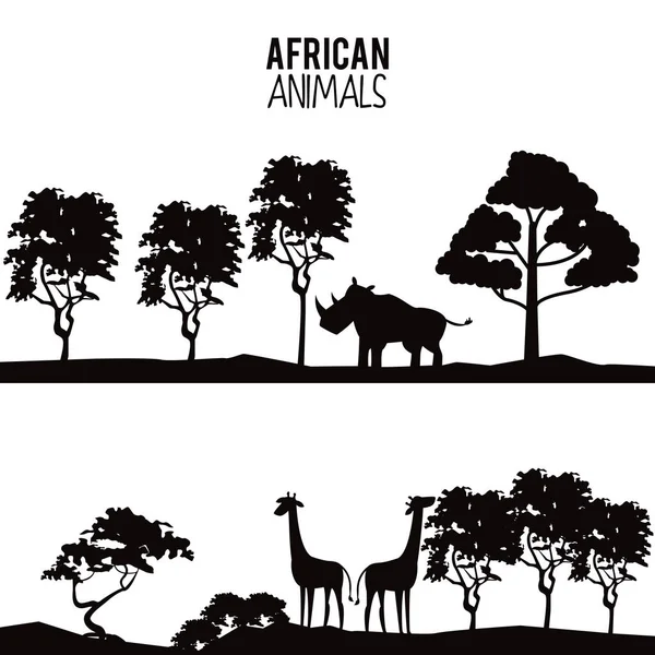 Africká zvířata siluety — Stockový vektor
