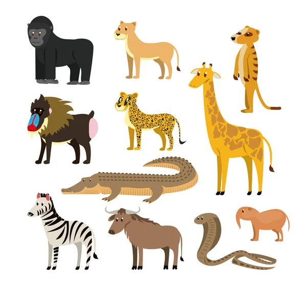 Set of wild african animals — Stock Vector
