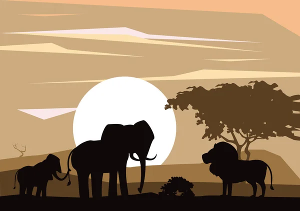 非洲动物剪影 — 图库矢量图片