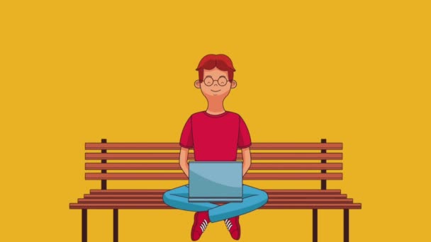 Man met laptop Hd animatie — Stockvideo