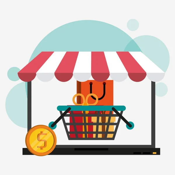 Cumpărături online și marketing — Vector de stoc