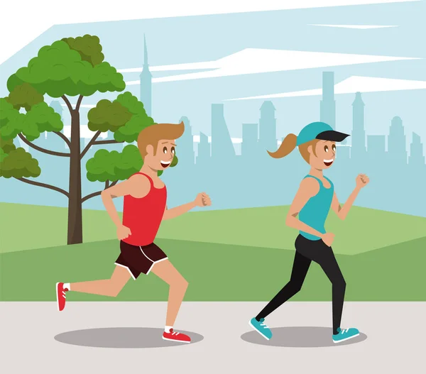 Gente de fitness corriendo en el parque — Vector de stock