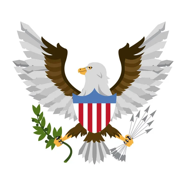 Águila con flechas y hojas — Vector de stock