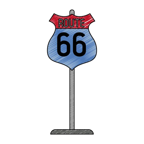 Route 66 Verkehrszeichen-Symbol kritzeln — Stockvektor
