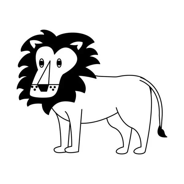 Lion wild animal in black and white — Stock Vector